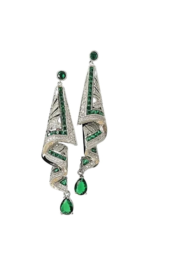 Design Jewelry Design Retro Satin Style Earrings High End Blue Green Gemstone Decorative Temperament Earrings 5.5 cm