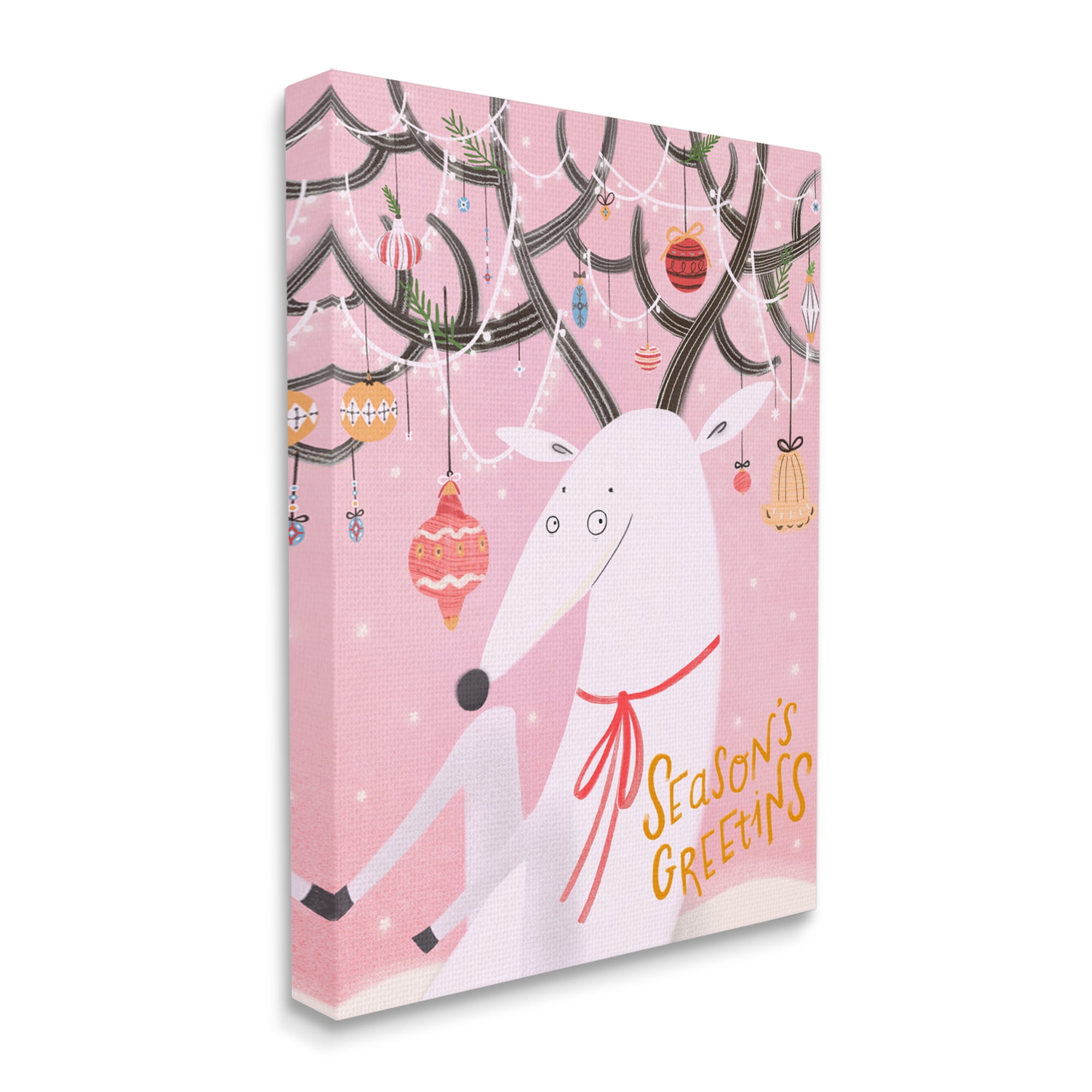 Stupell Industries Season's Greetings Sentiment Playful Christmas Ornament Reindeer, 16 x 20, Design by JunCo. Studio