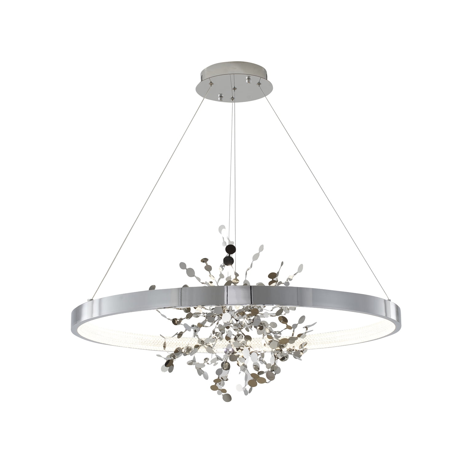 Design Living 1-Light D31.5" Chrome Frame Chandelier with a Gold Stainless Steel Confetti Interior and Transparent Diffuser