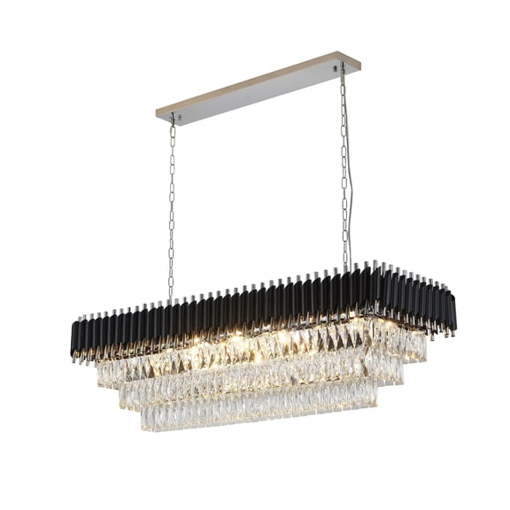 Design Living 14-Light Black And Chrome Chandelier With Clear Hanging Crystal