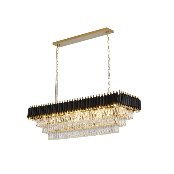Design Living 14-Light Black And Gold Chandelier With Clear Hanging Crystal