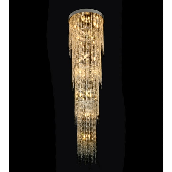 Design Living 24-Light D25.6" Chrome Flushed Chandelier with Clear Hanging Crystals