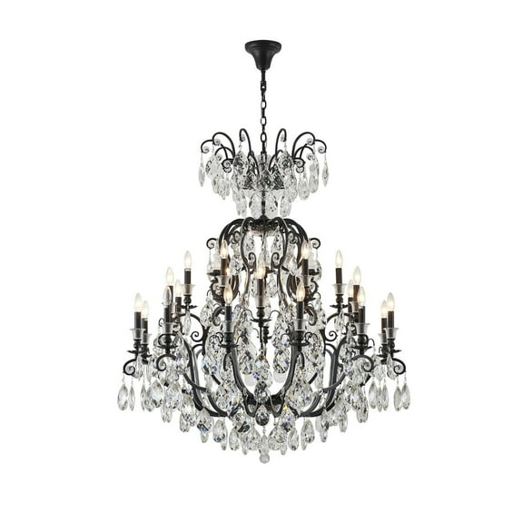Design Living 24-Light Matte Black Chandelier With Clear Hanging Crystals