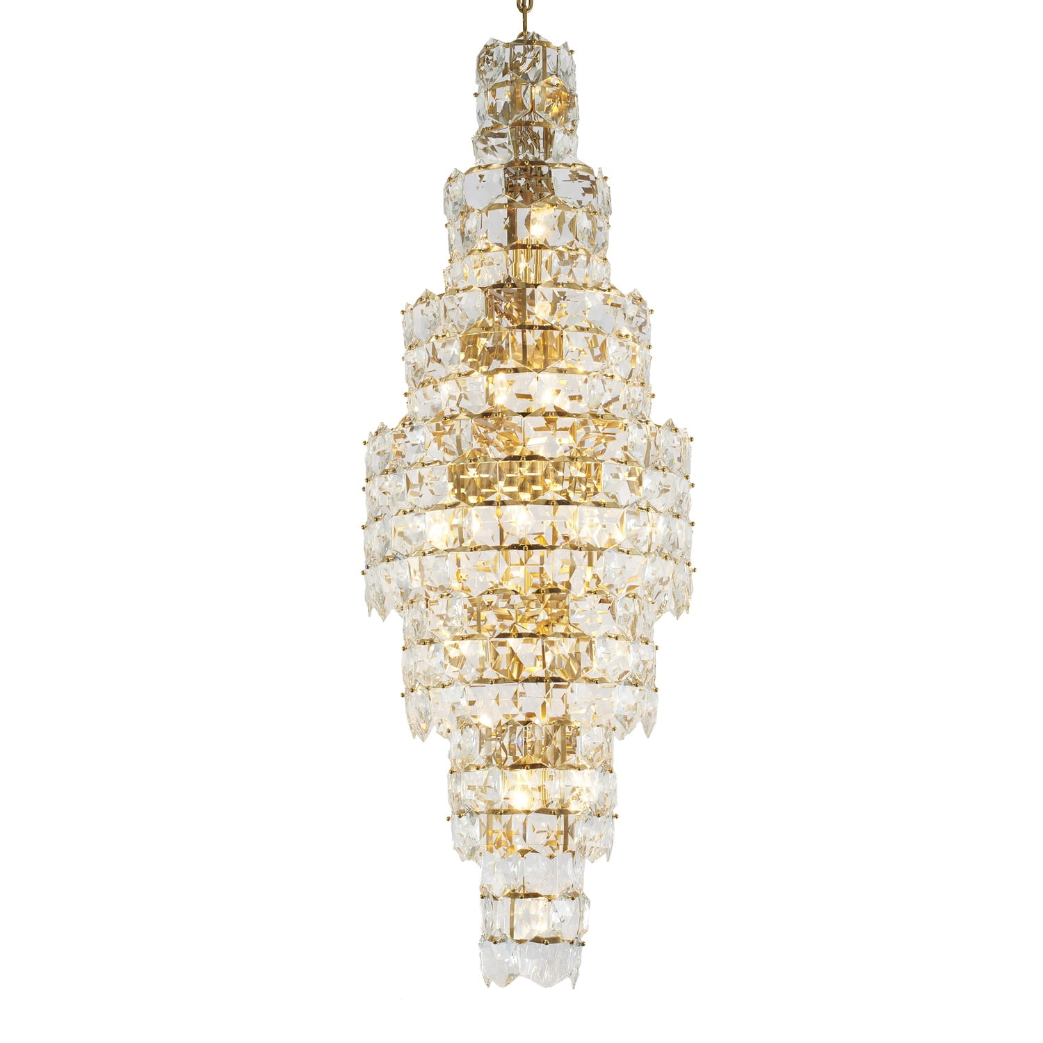 Elegant 67" Brass and Crystal Seven Tier Chandelier
