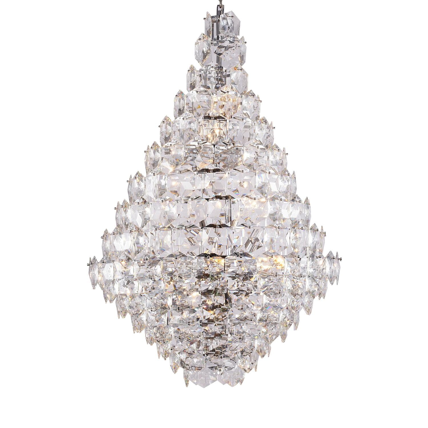 36-Light Chrome Steel Chandelier with Clear Crystal Accents