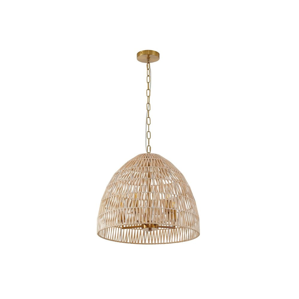 Natural Vine Woven Basket Chandelier with Brass Hardware