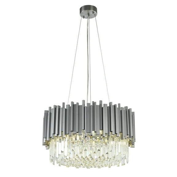 Design Living 8-Light D22" Chrome Stainless Steel Chandelier With Clear Crystals