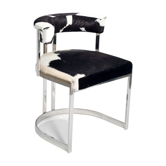 Design Living L22'' Chrome Stainless Steel Chair with Black and White Hairline Leather