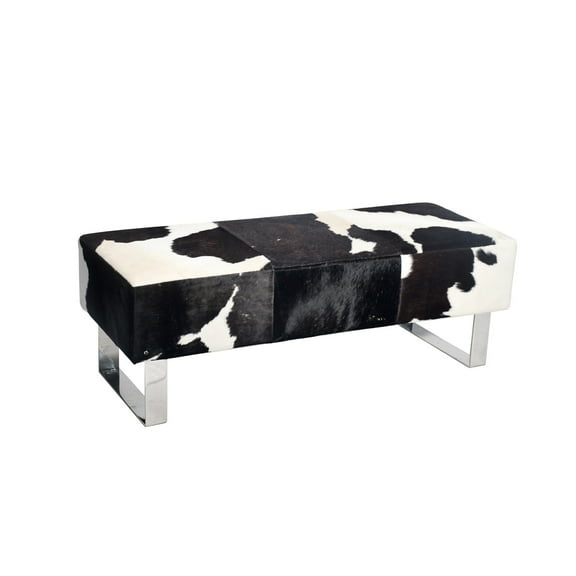 Design Living L48'' Chrome Stainless Steel Bench with Black and White Hairline Leather