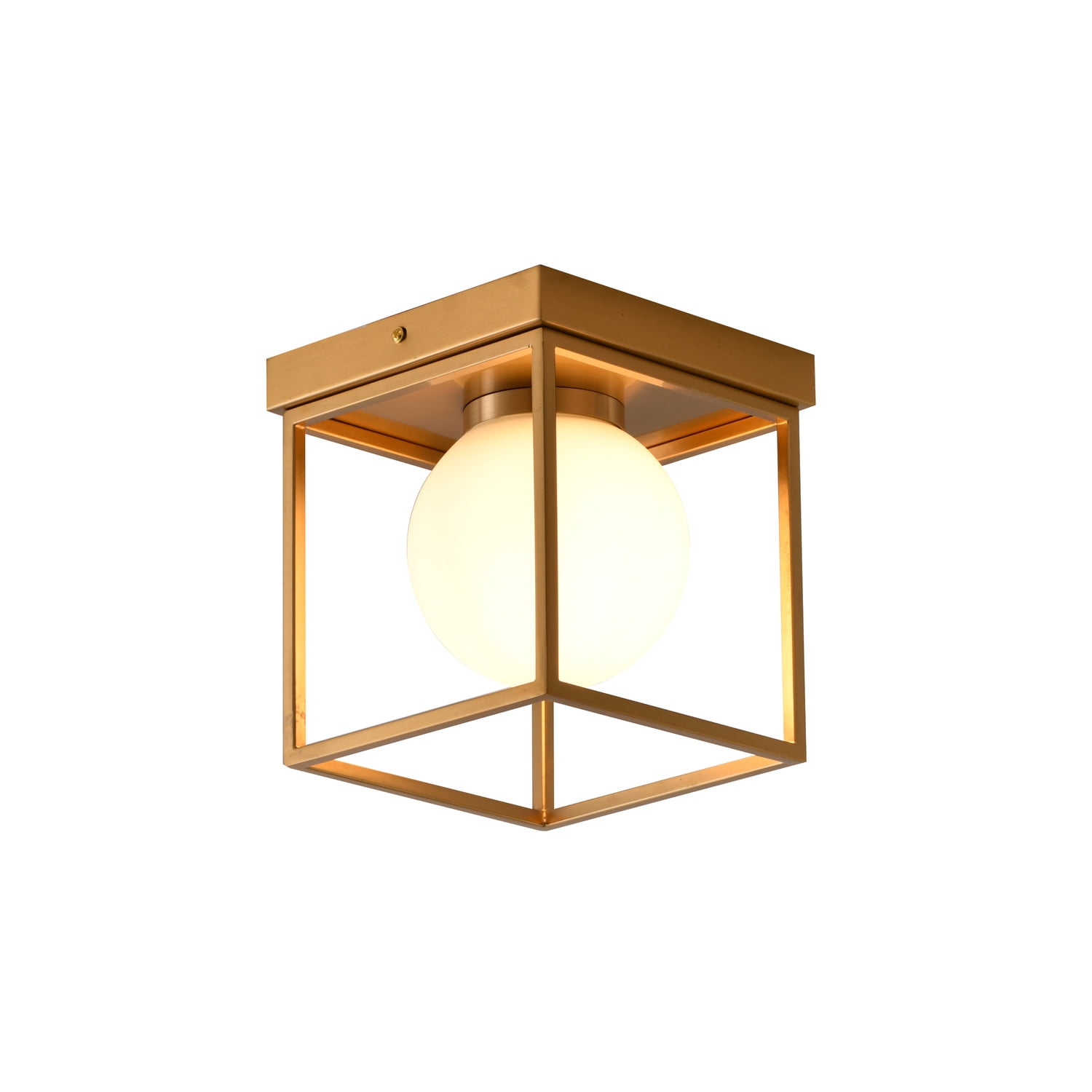 Elegant Brass and White Glass 7'' Semi Flush Mount Lighting