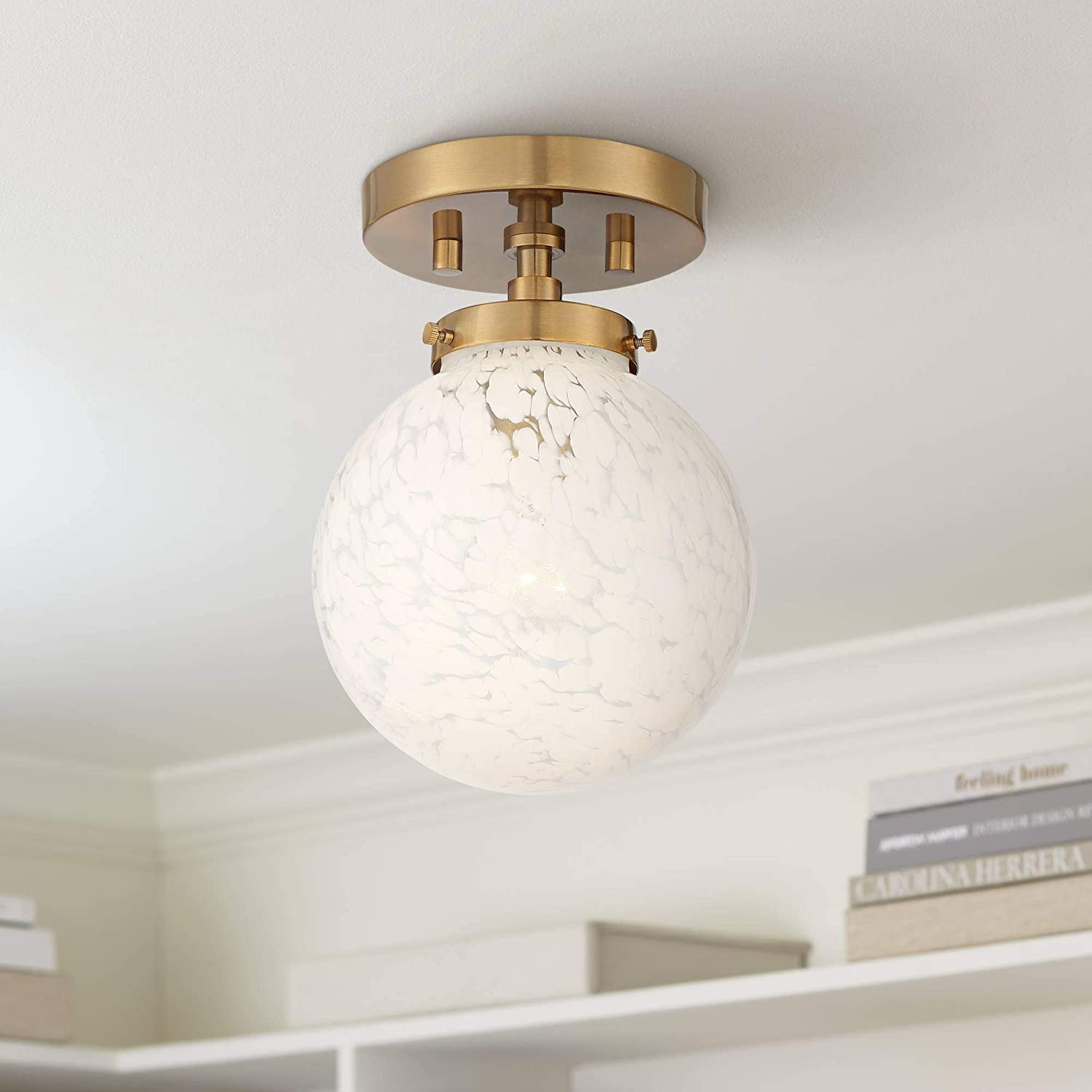 Design Mid Century Modern Close to Ceiling Light Semi Flush Mount Fixture Warm Gold 7" Wide Art