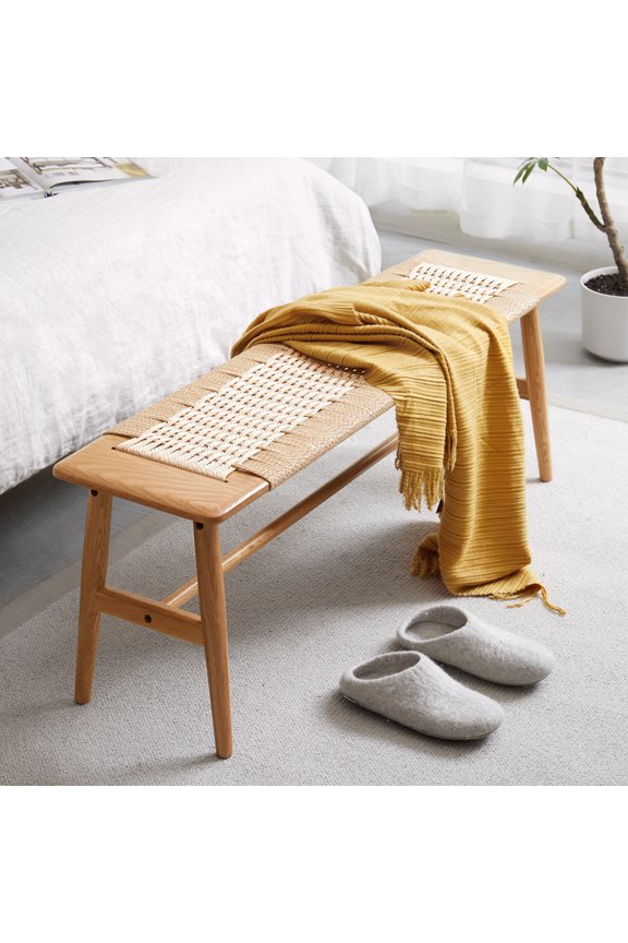 Design Natural Oak Wood Dining Bench Bed Bench for Dining Room, Bedroom, Bathroom (Brown)