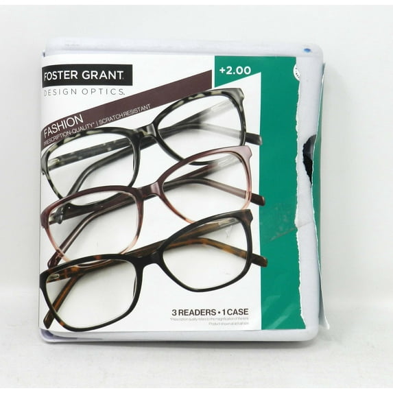 Design Optics By Foster Grant +2.00 Ladies Fashion Reading Glasses 3 Pack