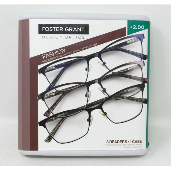 Design Optics By Foster Grant Addie Square Cat Eye +2.00 Reading Glasses 3 Count