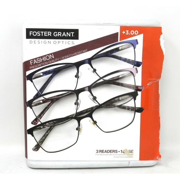 Design Optics By Foster Grant Addie Square Cat Eye +3.00 Reading Glasses 3 Count