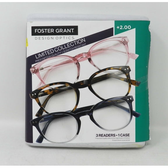 Design Optics By Foster Grant Clancy Round Plastic +2.00 Reading Glasses 3 Count