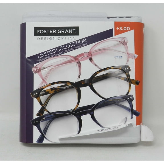 Design Optics By Foster Grant Clancy Round Plastic +3.00 Reading Glasses 3 Count
