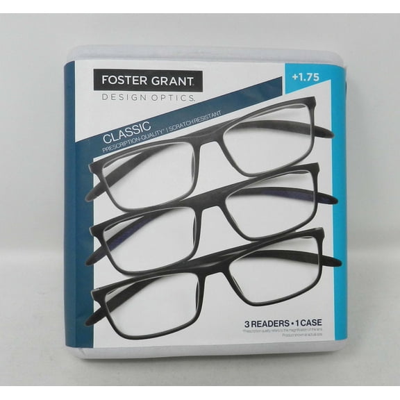 Design Optics By Foster Grant Classic Rectangular +1.75 Reading Glasses 3 Count