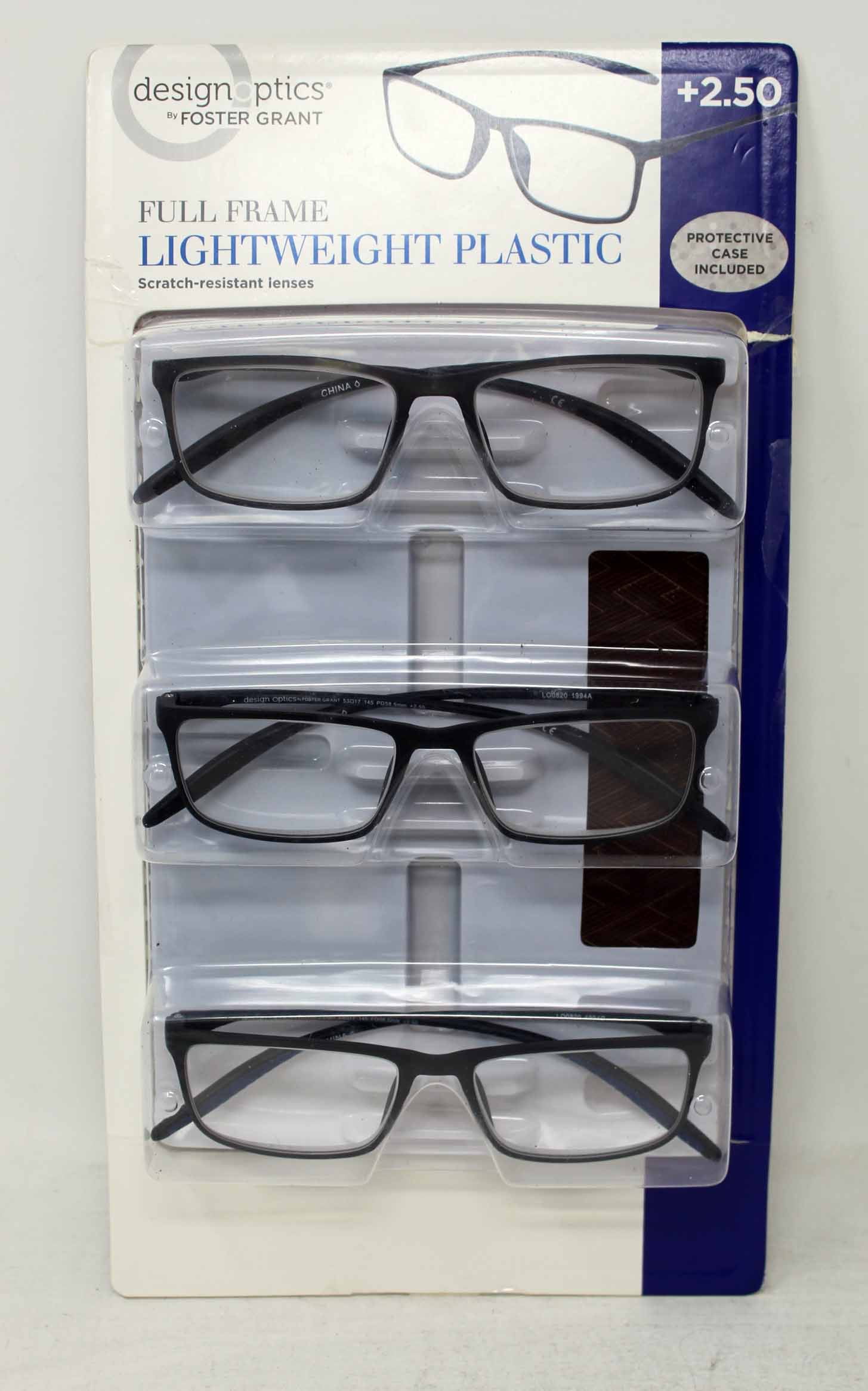 Design Optics by Foster Grant Full Frame Lightweight Plastic Reading Glasses 3 Pack Size: +2.50