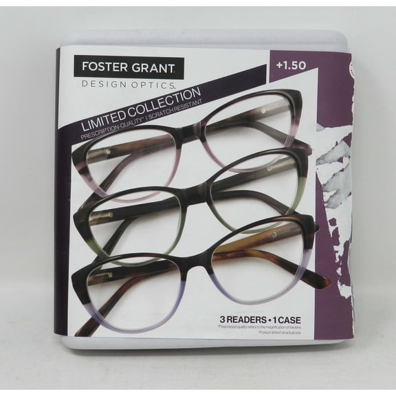 Design Optics By Foster Grant Leyna Cat Eye Plastic +1.50 Reading Glasses 3 Ct