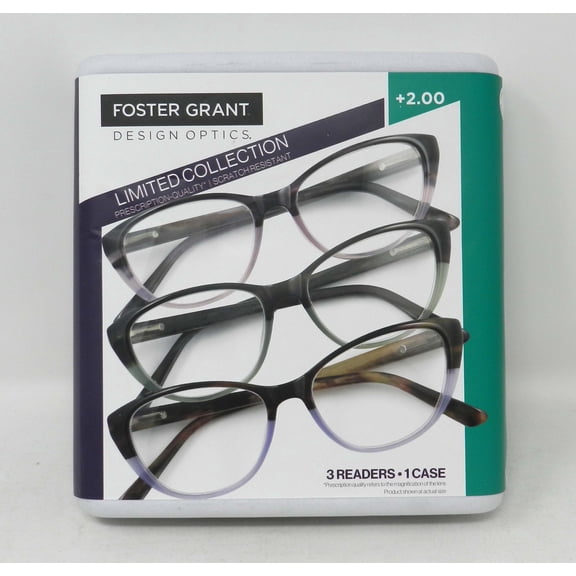 Design Optics By Foster Grant Leyna Cat Eye Plastic +2.00 Reading Glasses 3 Ct
