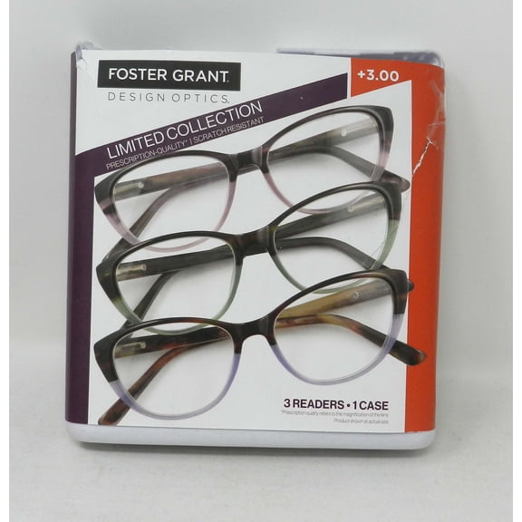 Design Optics By Foster Grant Leyna Cat Eye Plastic +3.00 Reading Glasses 3 Ct