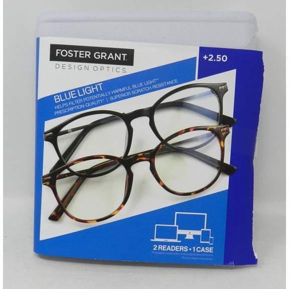 Design Optics By Foster Grant McKay Blue Light +2.50 Reading Glasses 2 Pack