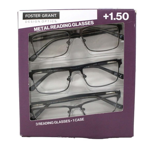 Design Optics By Foster Grant Metal Full Frame +1.50 Reading Glasses 3 Pack