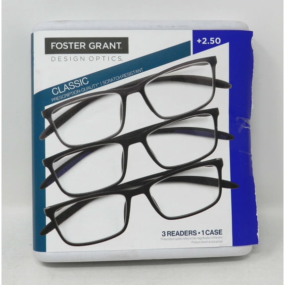 Design Optics Foster Grant Classic Rectangle Plastic +2.50 Reading Glasses 3 Ct