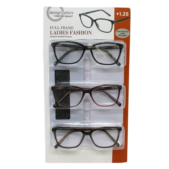 Design Optics Foster Grant Ladies Leopard Full Frame Reading Glasses 3Pk +1.25