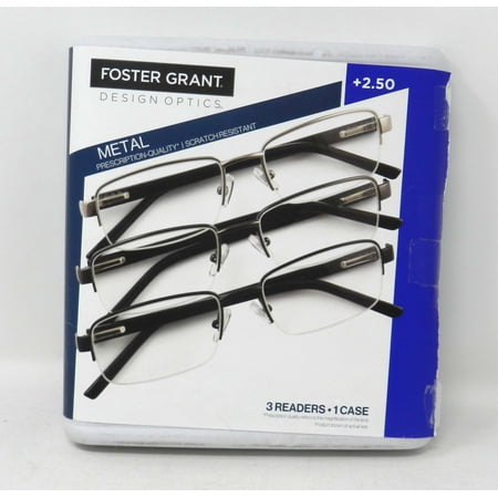 Design Optics Foster Grant Lyden Semi-Rimless Rectangular +2.50 Reading Glasses