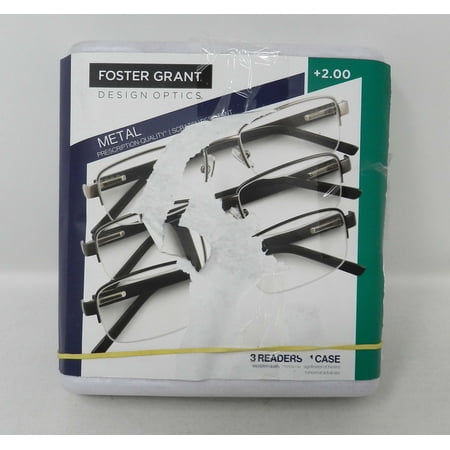 Design Optics Foster Grant Metal Semi-Rimless Rectangular +2.00 Reading Glasses