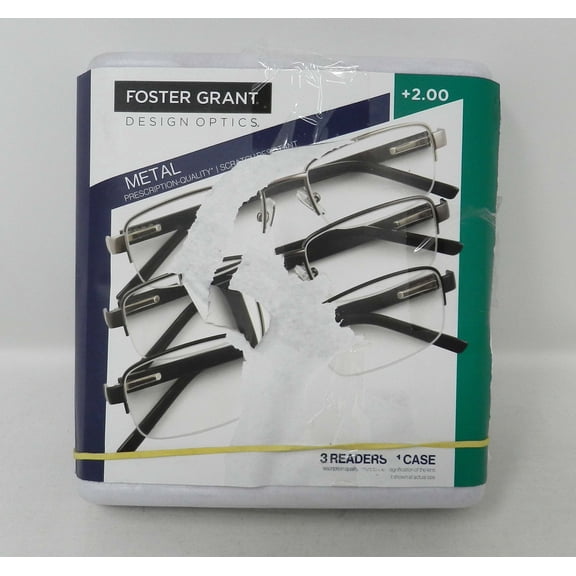 Design Optics Foster Grant Metal Semi-Rimless Rectangular +2.00 Reading Glasses