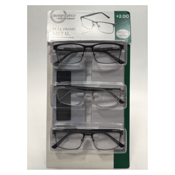 Design Optics by Foster Grant Full Frame Metal Scratch-Resistant Lenses 3PK+2.00
