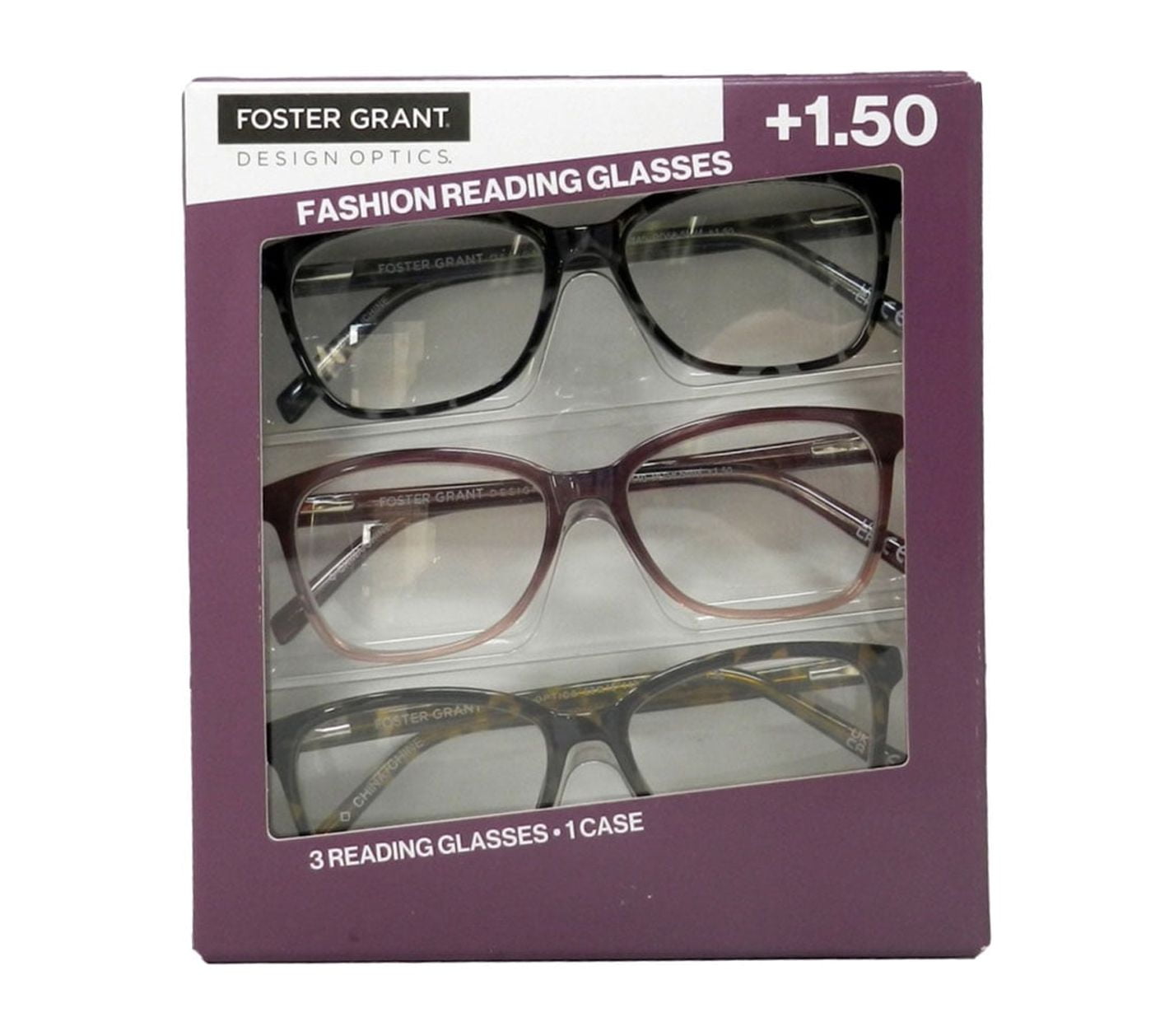 Design Optics by Foster Grant Kiersey Plastic Square Reading Glasses 3 pack 1.50