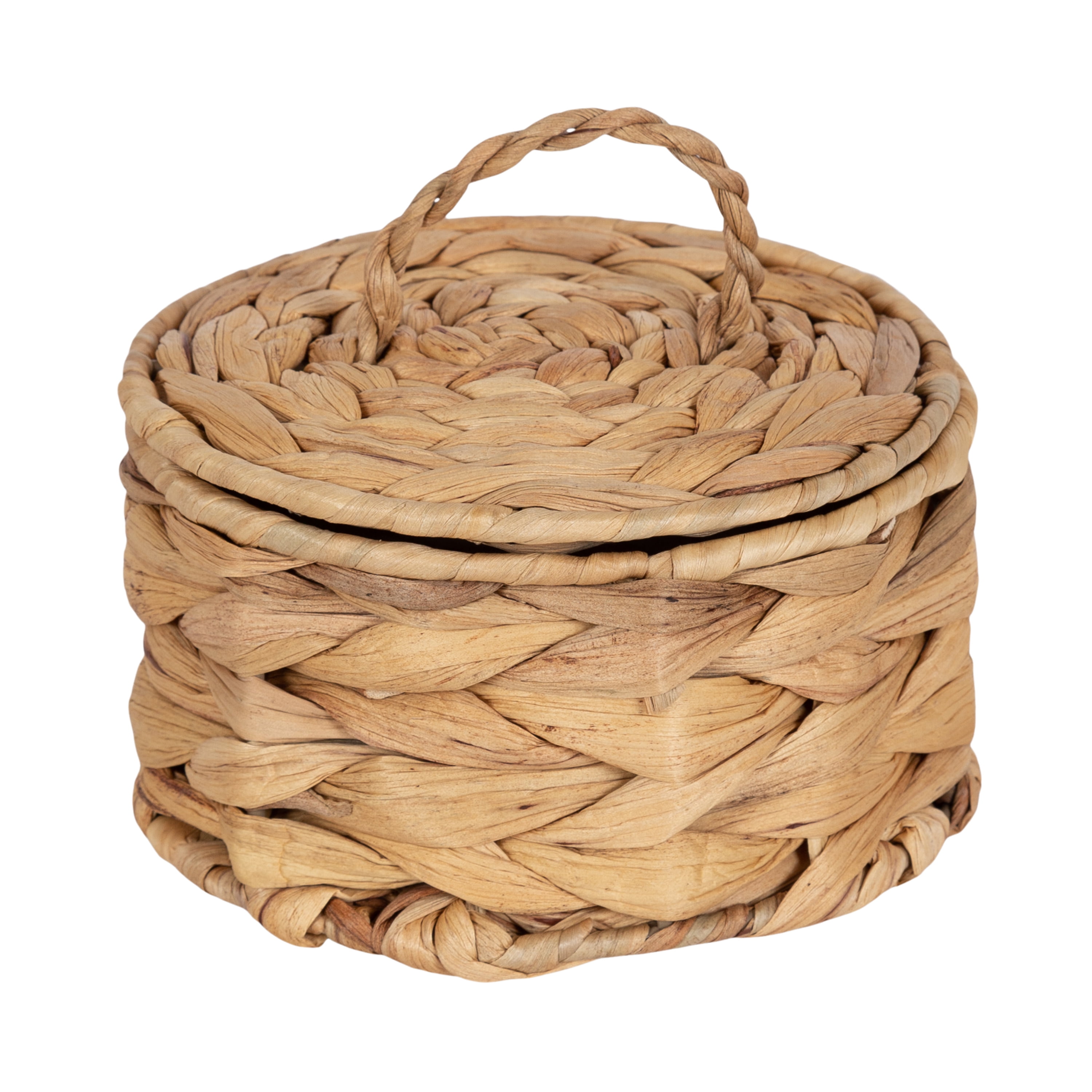Home Decor Collection Design Ovation 3.5 x 6 Round Trinket Box with Lid in Water Hyacinth Natural Material