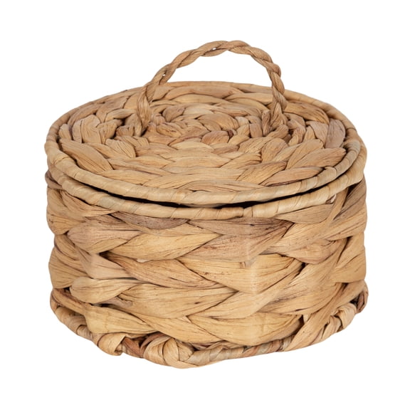 Home Decor Collection Design Ovation 3.5 x 6 Round Trinket Box with Lid in Water Hyacinth Natural Material