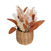 Design Ovation 9” x 4” Artificial Thistles and Leaves Bouquet in Woven Natural Container