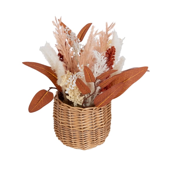 Design Ovation 9 x 4 Artificial Thistles and Leaves Bouquet in Woven Natural Container