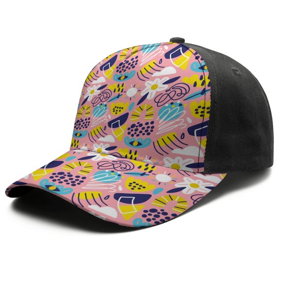 Design Pattern Baseball Cap – Stylish Spliced Design Adjustable Trucker Hat with Full Print Front & Brim, Breathable Cotton Blend Snapback for Sports, Travel & Daily Wear