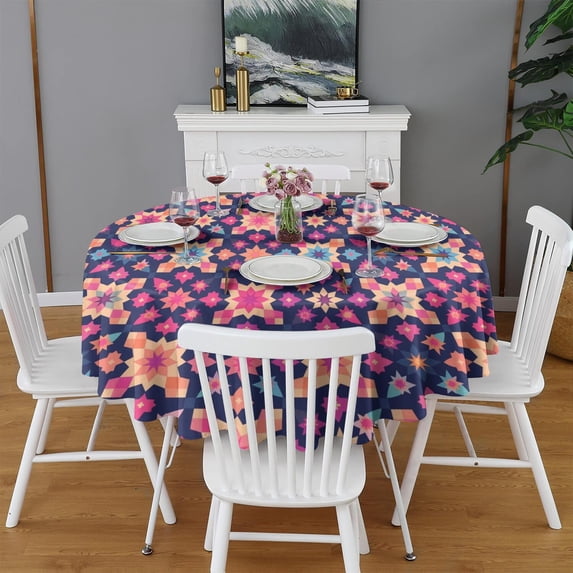 Design Pattern Round Tablecloth 60 Inch – Waterproof Polyester Table Cover with Full Print Design, Wrinkle Resistant & Washable for Kitchen Dining Party Decor