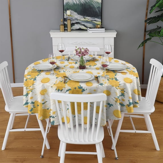 Design Pattern Round Tablecloth 60 Inch – Waterproof Polyester Table Cover with Full Print Design, Wrinkle Resistant & Washable for Kitchen Dining Party Decor