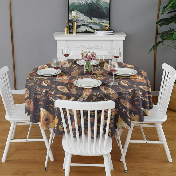 Design Pattern Round Tablecloth 60 Inch – Waterproof Polyester Table Cover with Full Print Design, Wrinkle Resistant & Washable for Kitchen Dining Party Decor