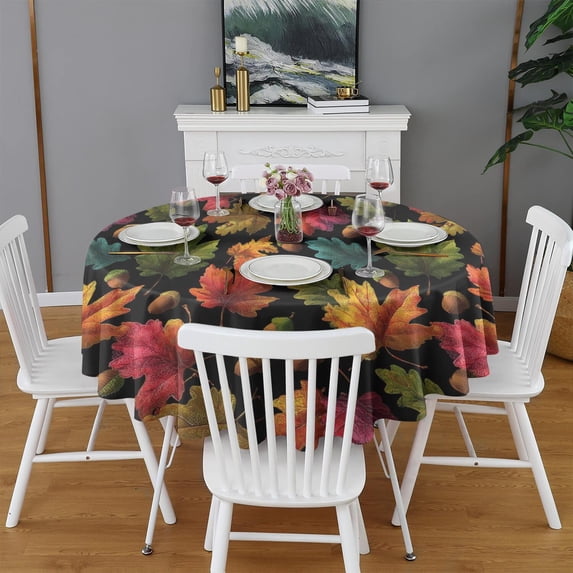 Design Pattern Round Tablecloth 60 Inch – Waterproof Polyester Table Cover with Full Print Design, Wrinkle Resistant & Washable for Kitchen Dining Party Decor