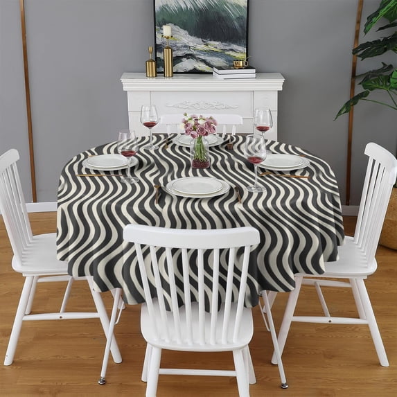 Design Pattern Round Tablecloth 60 Inch – Waterproof Polyester Table Cover with Full Print Design, Wrinkle Resistant & Washable for Kitchen Dining Party Decor