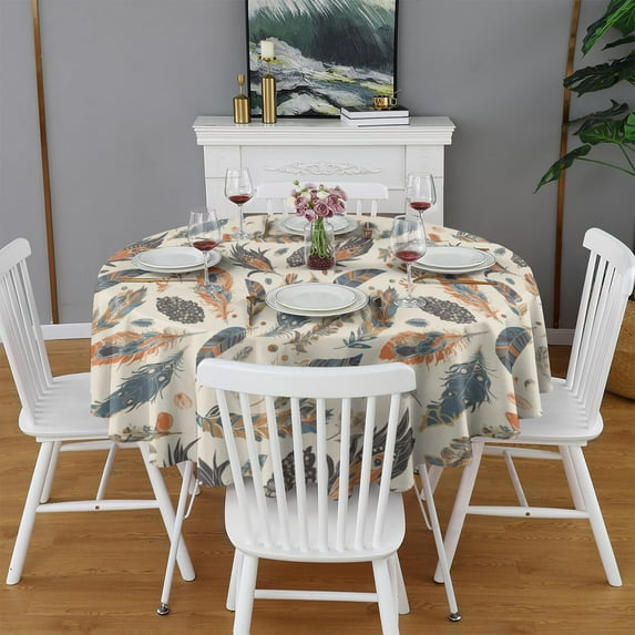 Design Pattern Round Tablecloth 60 Inch – Waterproof Polyester Table Cover with Full Print Design, Wrinkle Resistant & Washable for Kitchen Dining Party Decor