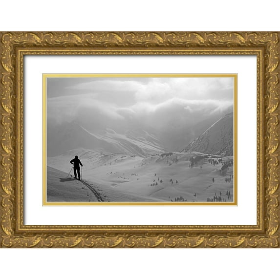 Design Pics 14x11 Gold Ornate Wood Framed with Double Matting Museum Art Print Titled - Backcountry Skier Standing On A Ridge In Turnagain Pass, Southcentral, Alaska (Mr)