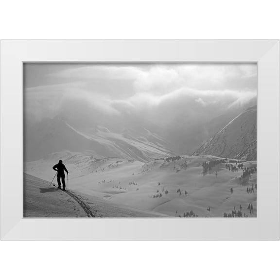 Design Pics 14x11 White Modern Wood Framed Museum Art Print Titled - Backcountry Skier Standing On A Ridge In Turnagain Pass, Southcentral, Alaska (Mr)