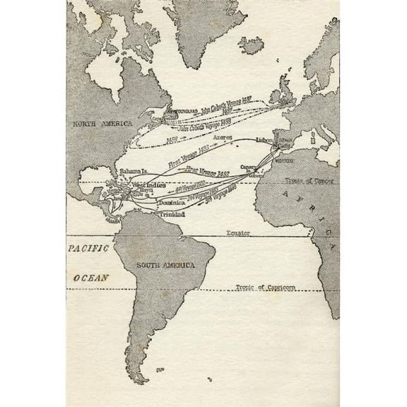 Design Pics Map Showing The Voyages of Christopher Columbus & John Cabot From The Great Explorers Columbus & Vasco Da Gama Poster Print