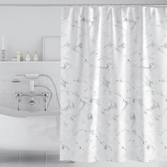 Design Plastic Shower Curtain - Marble Style, PEVA Shower Curtain with Eyelets and Hooks, Waterproof Lightweight Standard Size Bathroom Curtain (2PC)